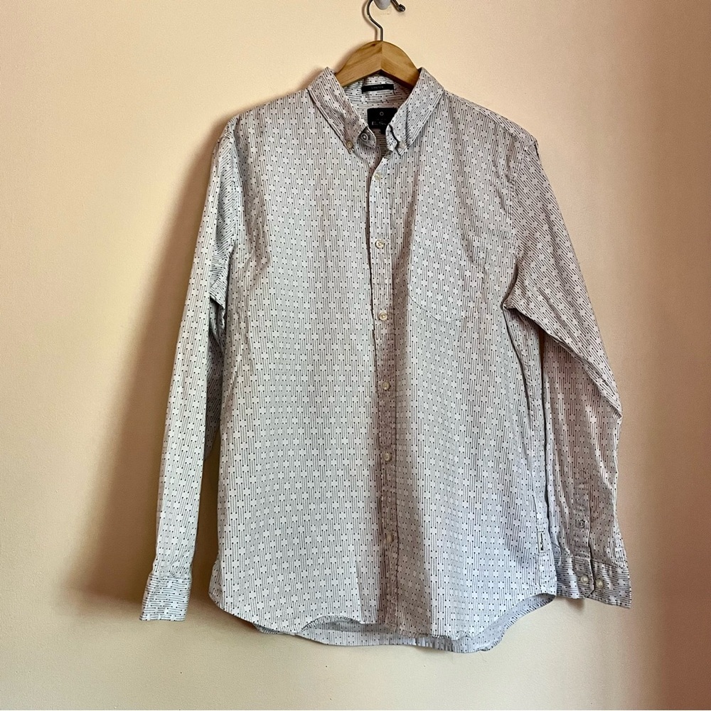 Ben Sherman Button Down Shirt XL White Black Dot Print Mod Unisex Oversized